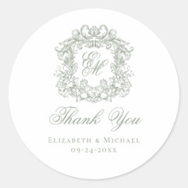 Sage Green Monogram Wedding Crest Thank You Runder Aufkleber