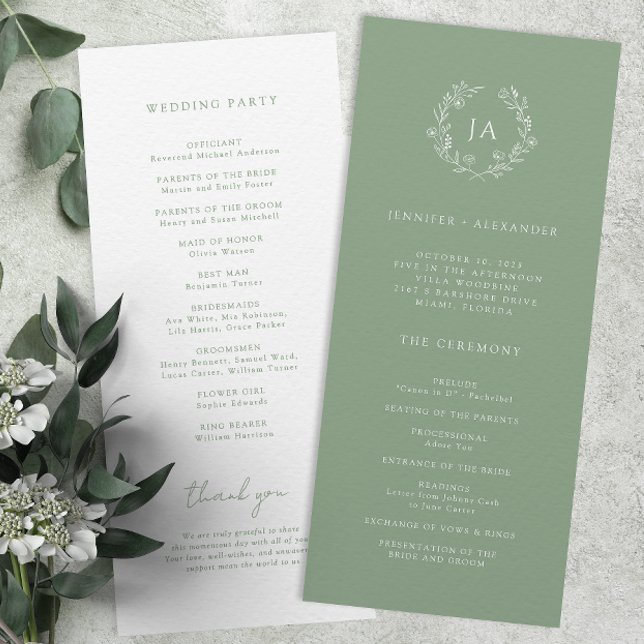 Sage Green Monogram Wedding Programm (Von Creator hochgeladen)