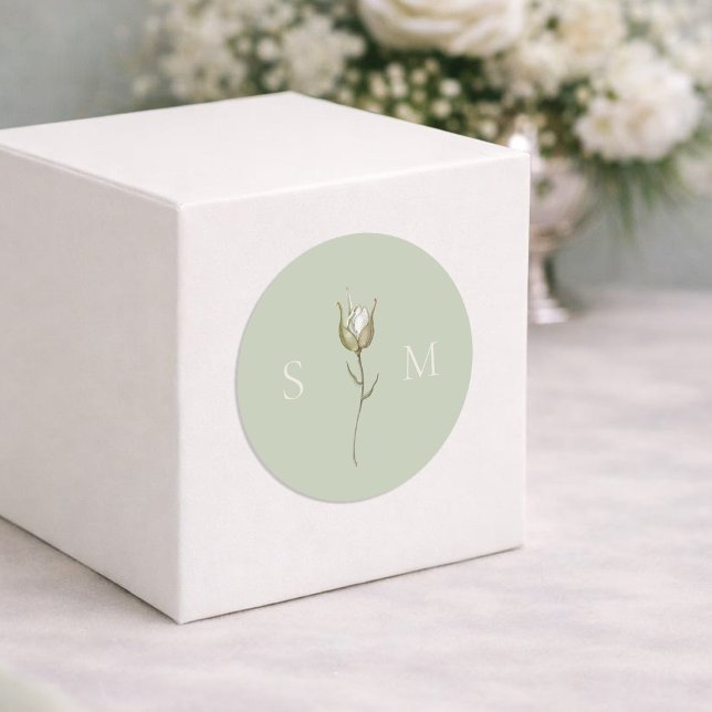 Sage Green Monogram Wedding Runder Aufkleber (Von Creator hochgeladen)