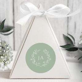 Sage Green Monogram Wedding Runder Aufkleber