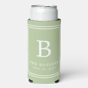 Sage Green Monogram Wedding Seltzer Can Cooler Selters Dosenkühler