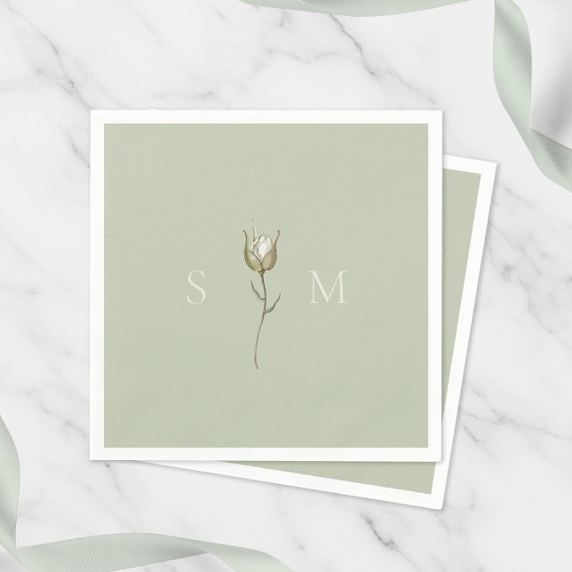 Sage Green Monogram Wedding Serviette (Von Creator hochgeladen)