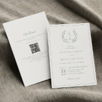 Sage Green Monogram Wreath QR Code Hochzeit