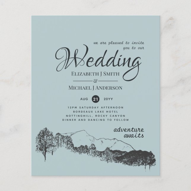 Sage Green Mountain Adventure Wedding Budget Flyer (Vorne)
