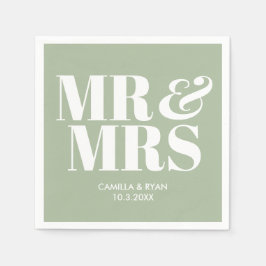 Sage Green Mr & Mrs Personalisiert Wedding Napkins Serviette