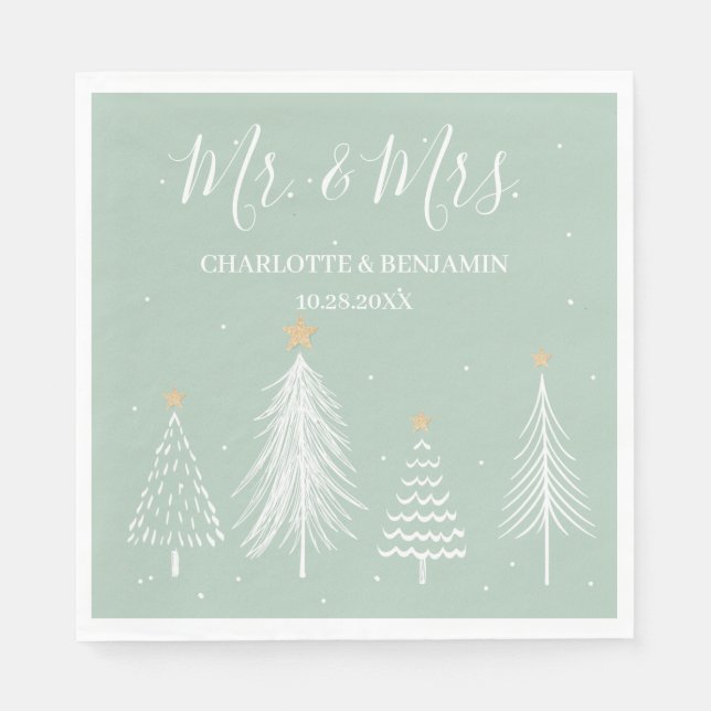 Sage Green Mr. und Mrs. Christmas Winter Serviette (Vorderseite)