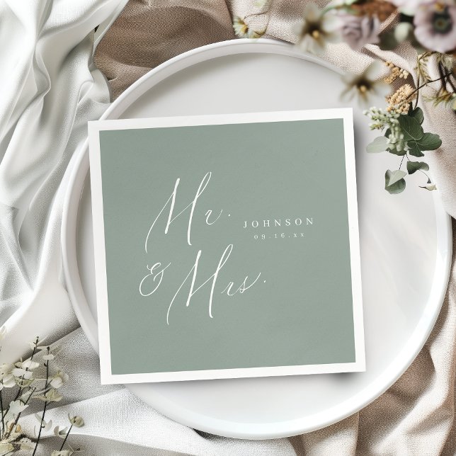 Sage Green Mr. und Mrs. Skript minimalistische Hoc Serviette (Sage Green Mr. and Mrs. script minimalist wedding Napkins)