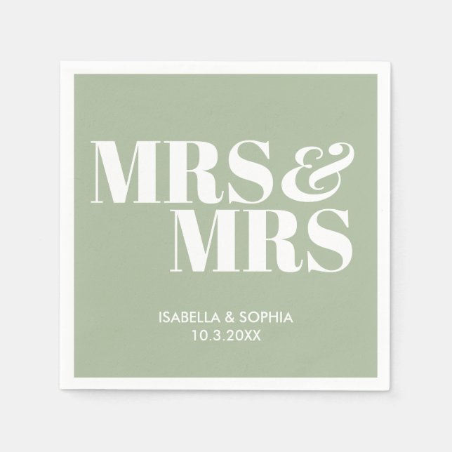 Sage Green Mrs & Mrs Personalisiert Wedding Napkin Serviette (Vorderseite)
