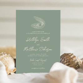 Sage Green Muschel Beach Ocean Hochzeit in Urlaubs Einladung