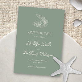 Sage Green Muschel Beach Ocean Hochzeit in Urlaubs Save The Date