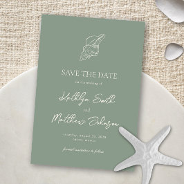 Sage Green Muschel Beach Ocean Hochzeit in Urlaubs Save The Date