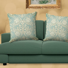 Sage Green Natural Gold Damask Coussin