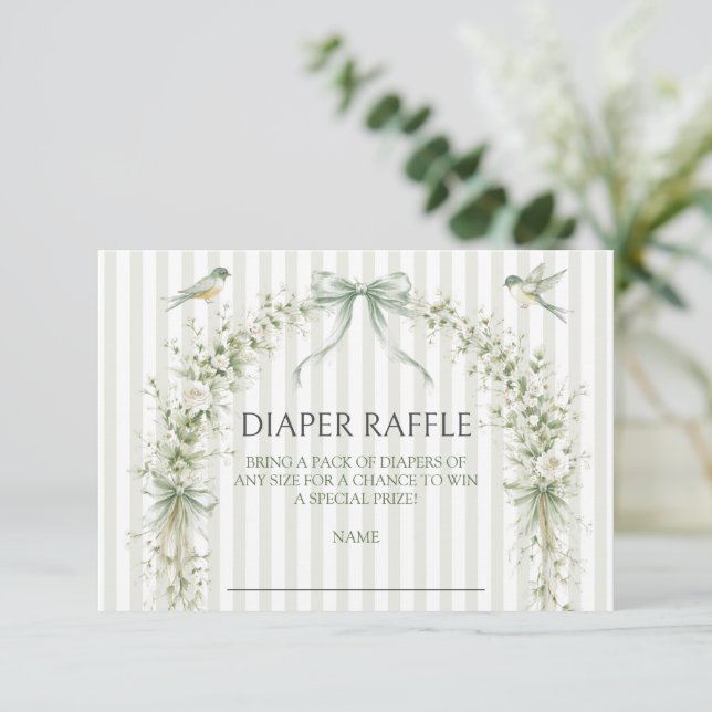 Sage Green Nesting Party Baby Shower Diaper Raffle Begleitkarte (Stehend Vorderseite)
