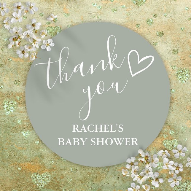 Sage Green Neutral Baby Shooting Script Vielen Dan Runder Aufkleber (Sage Green Neutral Baby Shower Script Thank You Classic Round Sticker)