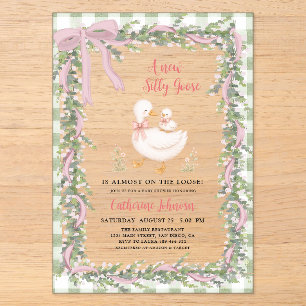 Sage Green New Silly Goose Gingham Babyparty Acryleinladungen