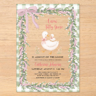 Sage Green New Silly Goose Gingham Babyparty Acryleinladungen