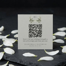 Sage Green Olive Branch Monogram Photos QR Code Begleitkarte