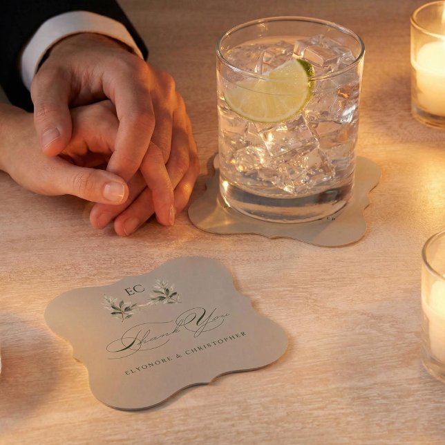 Sage Green Olive Branch Monogram Thank You Card Untersetzer (Von Creator hochgeladen)