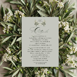 Sage Green Olive Branch Monogram Wedding Details Begleitkarte