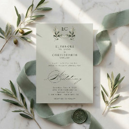 Sage Green Olive Branch Monogram Wedding Einladung