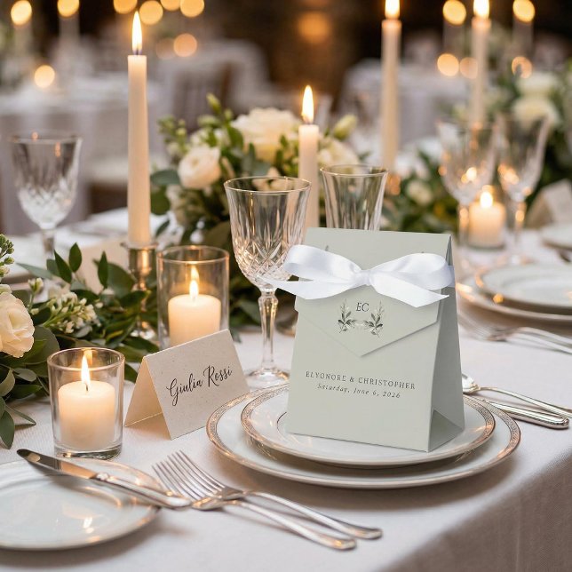 Sage Green Olive Branch Monogram Wedding Geschenkschachtel (Von Creator hochgeladen)