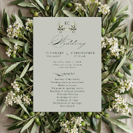 Sage Green Olive Branch Monogram Wedding Program Programm