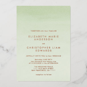 Sage Green Ombre Wasserfarbe Rose Gold Hochzeit Folieneinladung