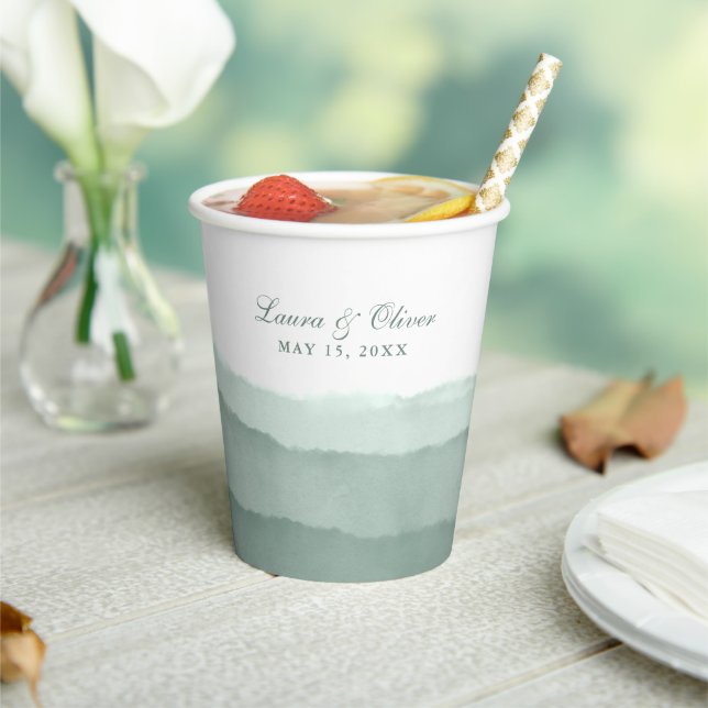 Sage Green Ombre Watercolor Wedding | Dusche Pappbecher (In Situ)