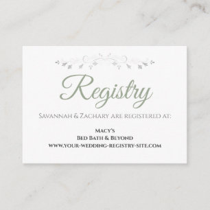 Sage Green on White Elegant Wedding Registry Begleitkarte