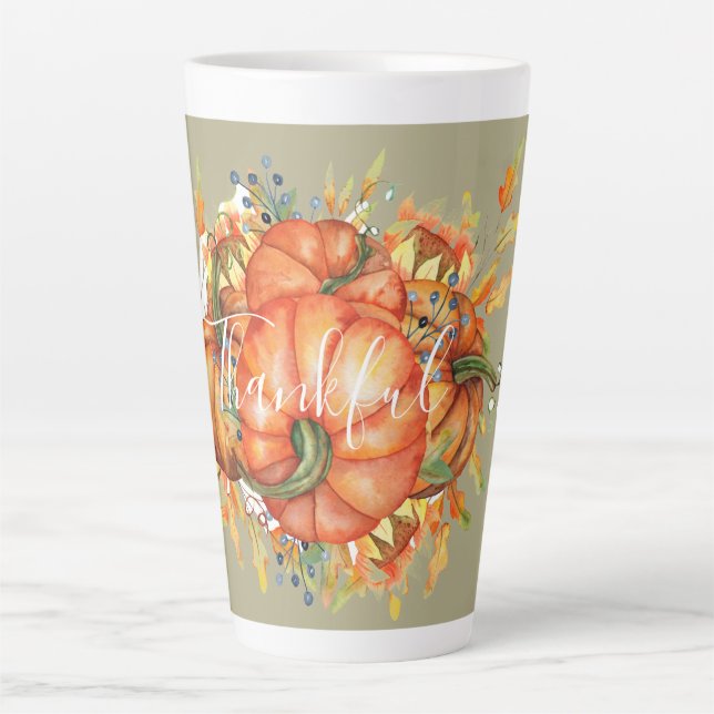 Sage Green & Orange Pumpkin Bounty Erntedank Milchtasse (Vorderseite)