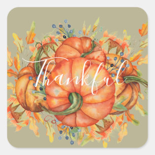 Sage Green & Orange Pumpkin Bounty Erntedank Quadratischer Aufkleber