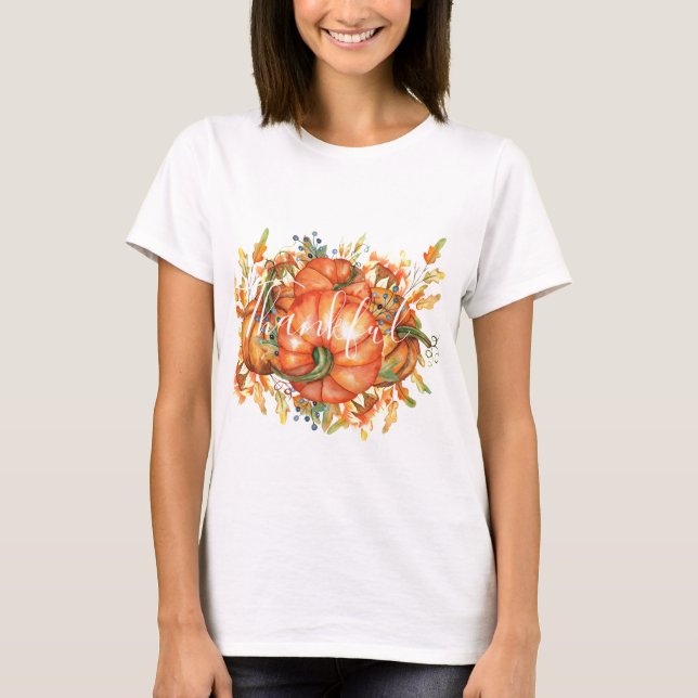 Sage Green & Orange Pumpkin Bounty Erntedank T-Shirt (Vorderseite)