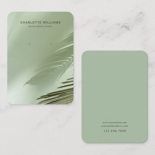 Sage Green Palm Shadow Juwelier Card Visitenkarte (Vorne/Hinten)