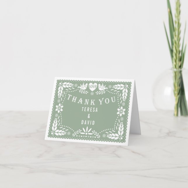 Sage green papel picado Hochzeit Danke Foto Karte (Vorderseite)