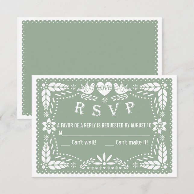 Sage green papel picado liebt Vögel Blume Hochzeit RSVP Karte (Vorne/Hinten)
