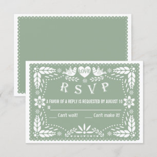Sage green papel picado liebt Vögel Blume Hochzeit RSVP Karte