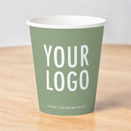 Sage Green Paper Cups Custom Business Logo 8 oz Pappbecher