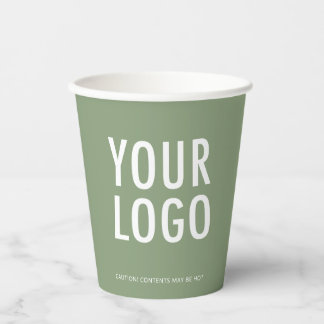 Sage Green Paper Cups Custom Business Logo 8 oz Pappbecher