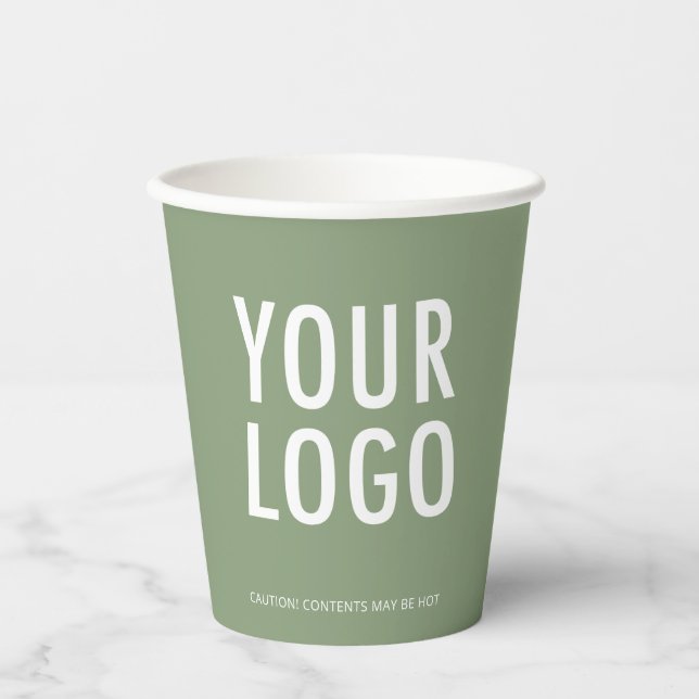 Sage Green Paper Cups Custom Business Logo 8 oz Pappbecher (Vorderseite)