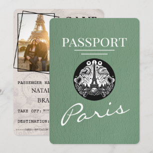 Sage Green Paris Passport Save the Date