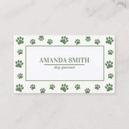 Sage Green Paw Prints Dog Groomer Business Card Visitenkarte