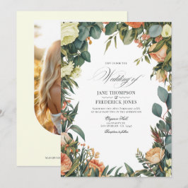 Sage Green, Peach, and Cream Floral Wedding Einladung