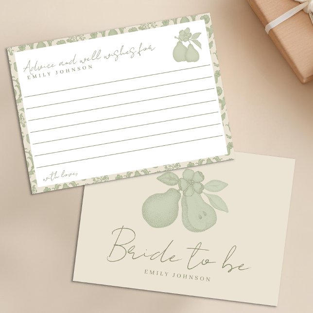 Sage Green Perfect Pear Brautparty Advisor Cards Einladung (Advice and well wishes)