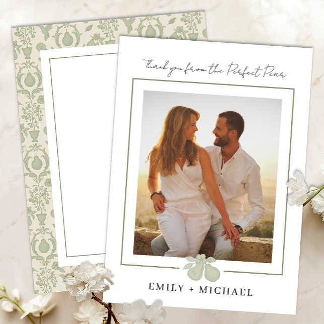 Sage Green Perfect Pear Carte de remerciements pho (Photo Thank You Card)