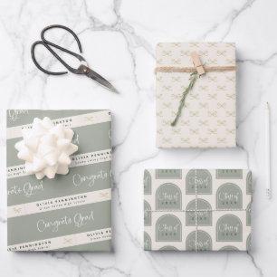 Sage Green Personalisiert Abschluss Geschenkpapier Set