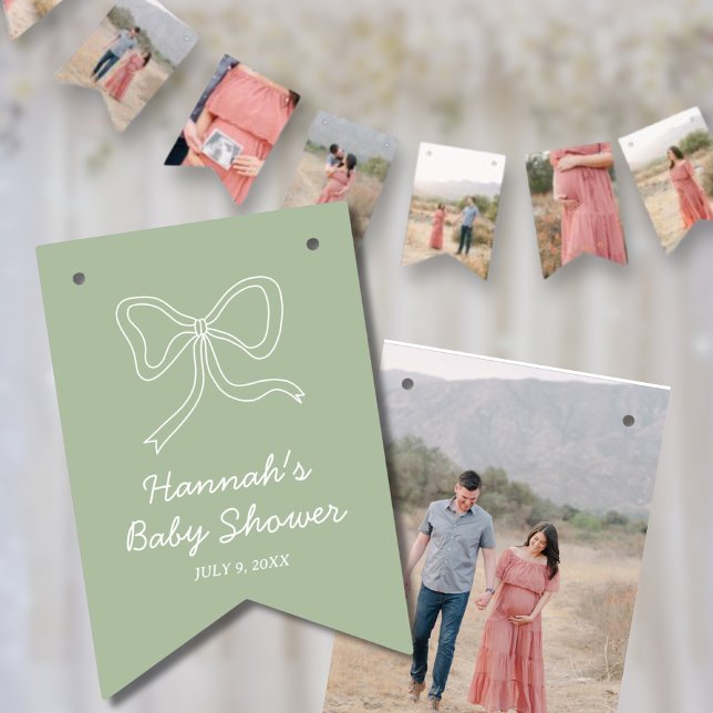 Sage Green Personalisiert Baby Dusche Foto Banner (Sage Green Personalized Baby Shower Photo Banner)