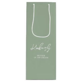 Sage Green Personalisiert Name Wedding Party Gefal Geschenktüte Für Weinflaschen