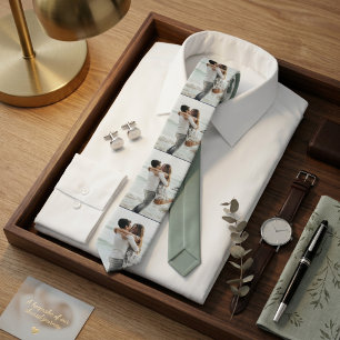 Sage Green Personalisierte Familien-Foto-Collage Krawatte