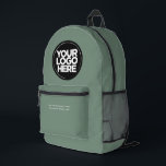 Sage Green | Personalisiertes Firmenlogo und Text Bedruckter Rucksack<br><div class="desc">Bio Farbe Grün | Personalisiertes Firmenlogo und Text Moderner Business-gedruckter Rucksack</div>