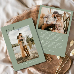 Sage Green Photo Mariage Élégant Carte de remercie